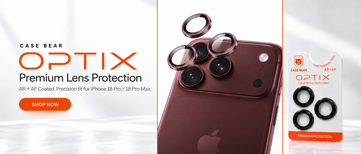 CaseBear Optix camera lens protector with retail box and tray