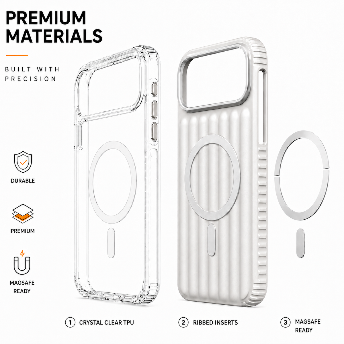 CaseBear Ribbed MagSafe Case for iPhone 17 Pro Silver - raised camera protection detail