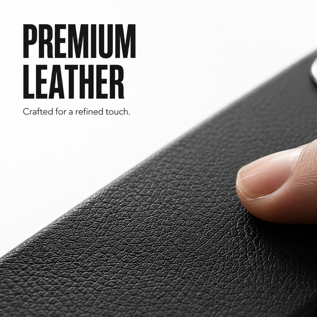 CaseBear Leather Case for iPhone 17 Pro Max Midnight Black - premium leather texture detail