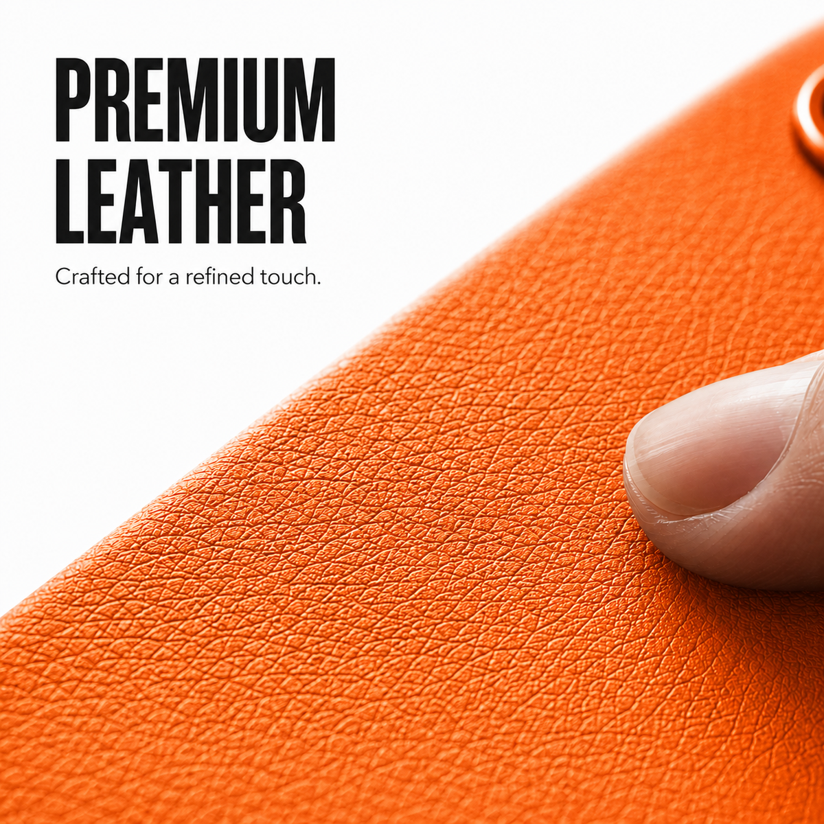 CaseBear Leather Case for iPhone 17 Pro Cosmic Orange - premium leather texture detail