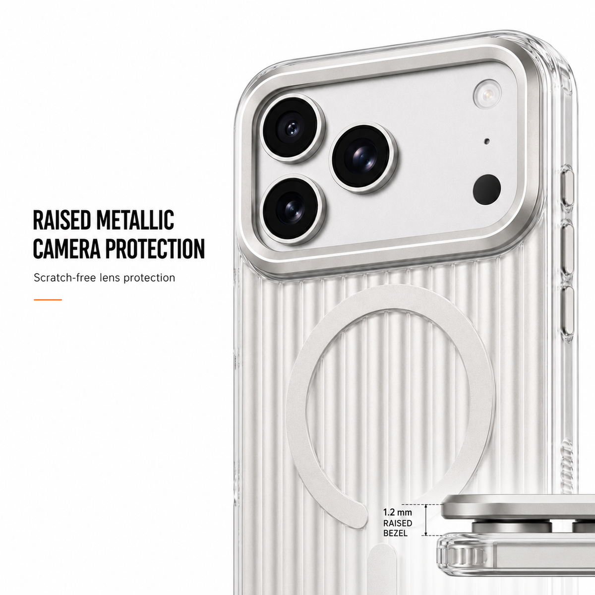 CaseBear Ribbed MagSafe Case for iPhone 17 Pro Silver - metallic button detail