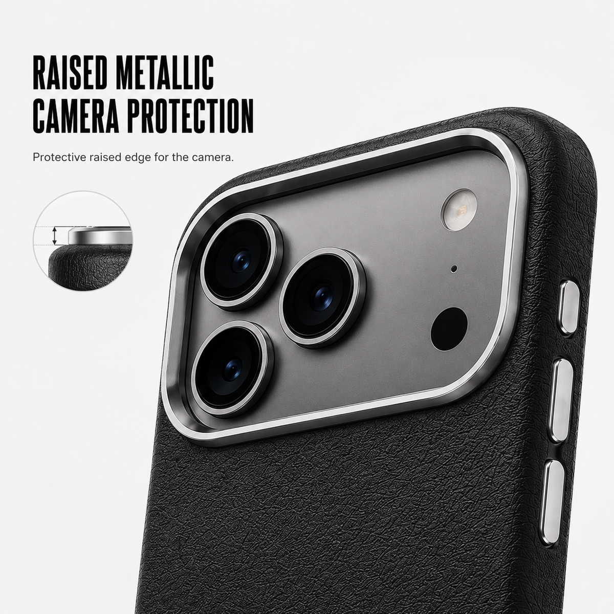 CaseBear Leather Case for iPhone 17 Pro Midnight Black - slim side profile