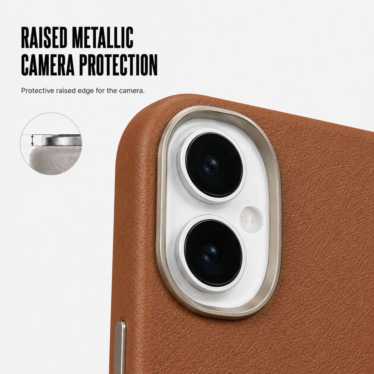 CaseBear Leather Case for iPhone 17 Classic Brown - metallic button detail