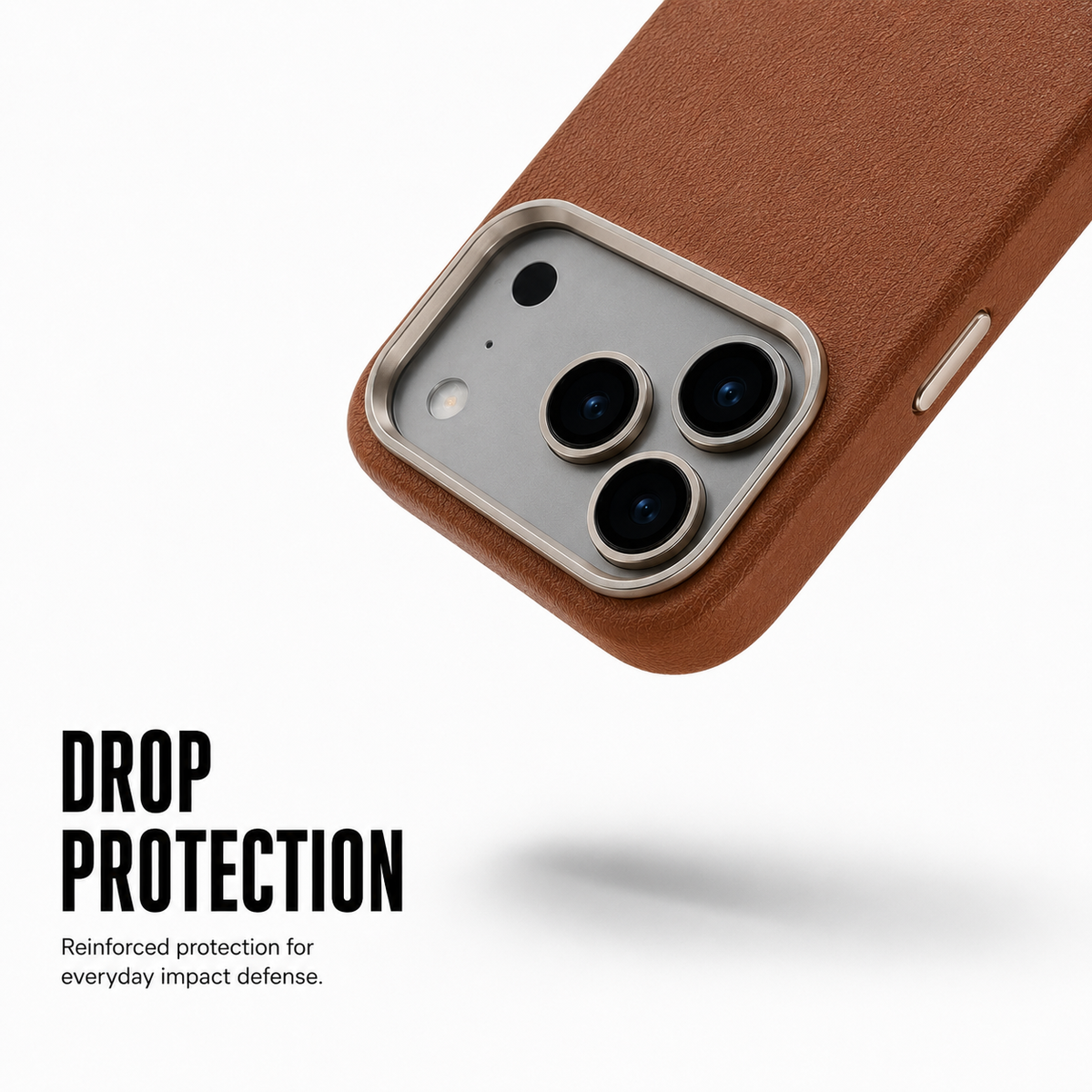 CaseBear Leather Case for iPhone 17 Pro Max Classic Brown - metallic button detail