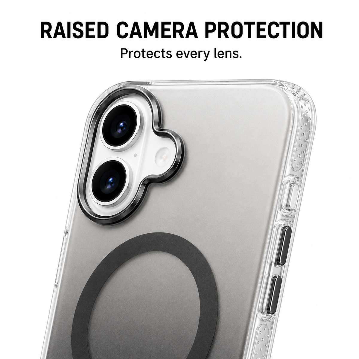 CaseBear Gradient MagSafe Case for iPhone 17 Grey - metallic button detail