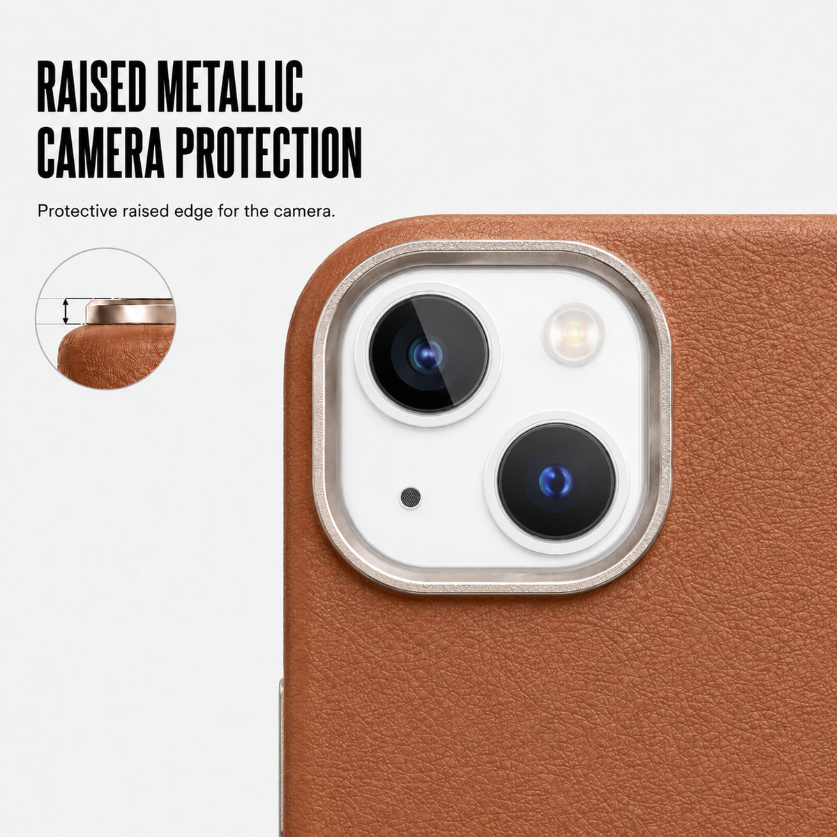 CaseBear Leather Case for iPhone 14 Classic Brown - metallic button detail