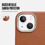 CaseBear Leather Case for iPhone 14 Classic Brown - metallic button detail