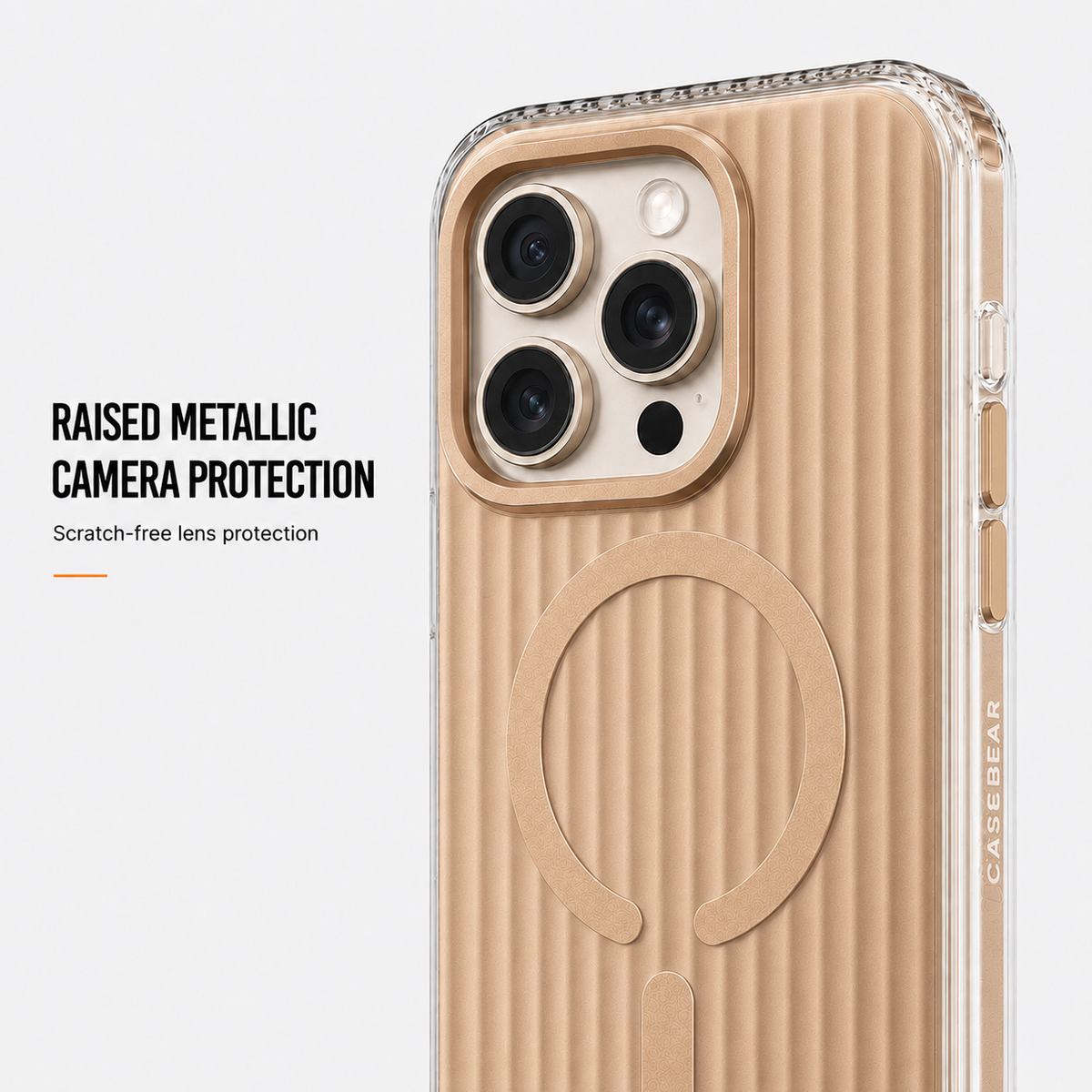 CaseBear Ribbed MagSafe Case for iPhone 16 Pro Max Desert - metallic button detail