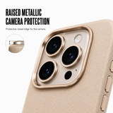 CaseBear Leather Case for iPhone 16 Pro Max Royal Gold - metallic button detail