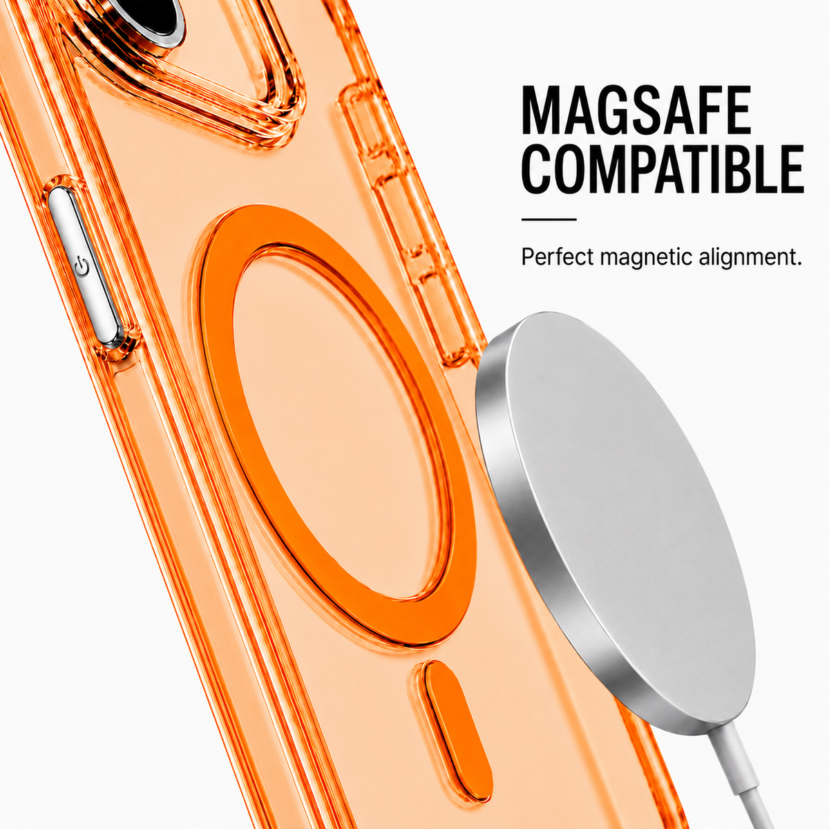 CaseBear Anti-Yellow Clear Case for iPhone 17 Pro Orange With Sensor Flash Guard - MagSafe alignment detail