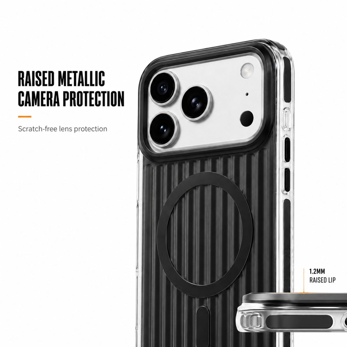 CaseBear Ribbed MagSafe Case for iPhone 17 Pro Black - metallic button detail