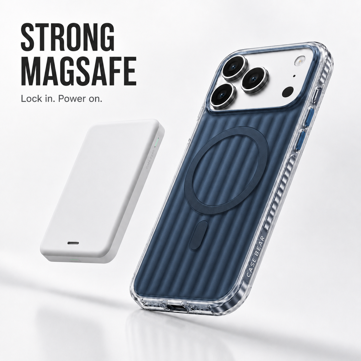 CaseBear Ribbed MagSafe Case for iPhone 17 Pro Deep Blue - metallic button detail