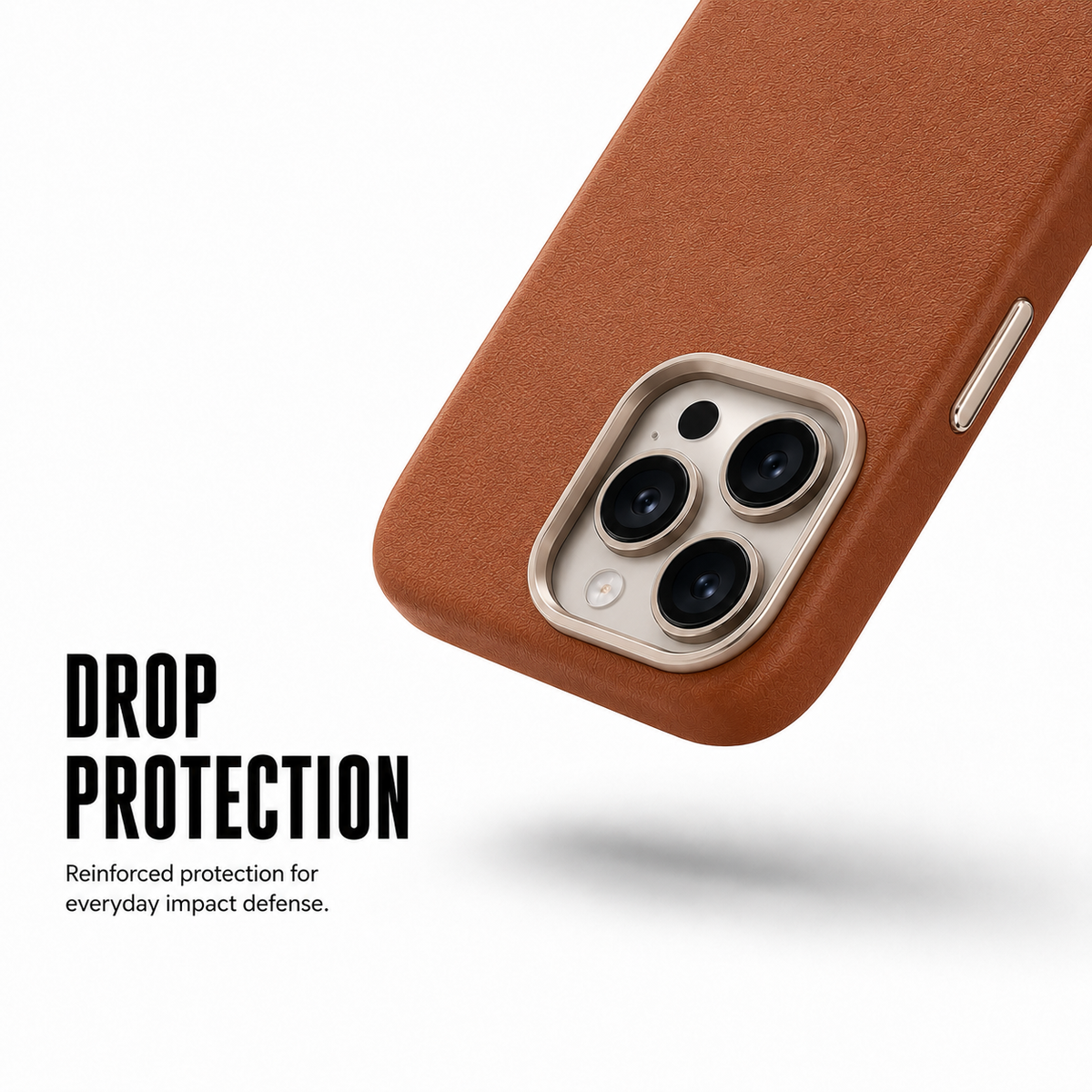 CaseBear Leather Case for iPhone 16 Pro Classic Brown - metallic button detail