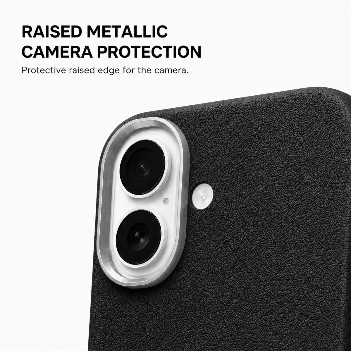 CaseBear Leather Case for iPhone 16 Midnight Black - metallic button detail