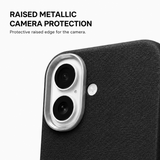 CaseBear Leather Case for iPhone 16 Midnight Black - metallic button detail