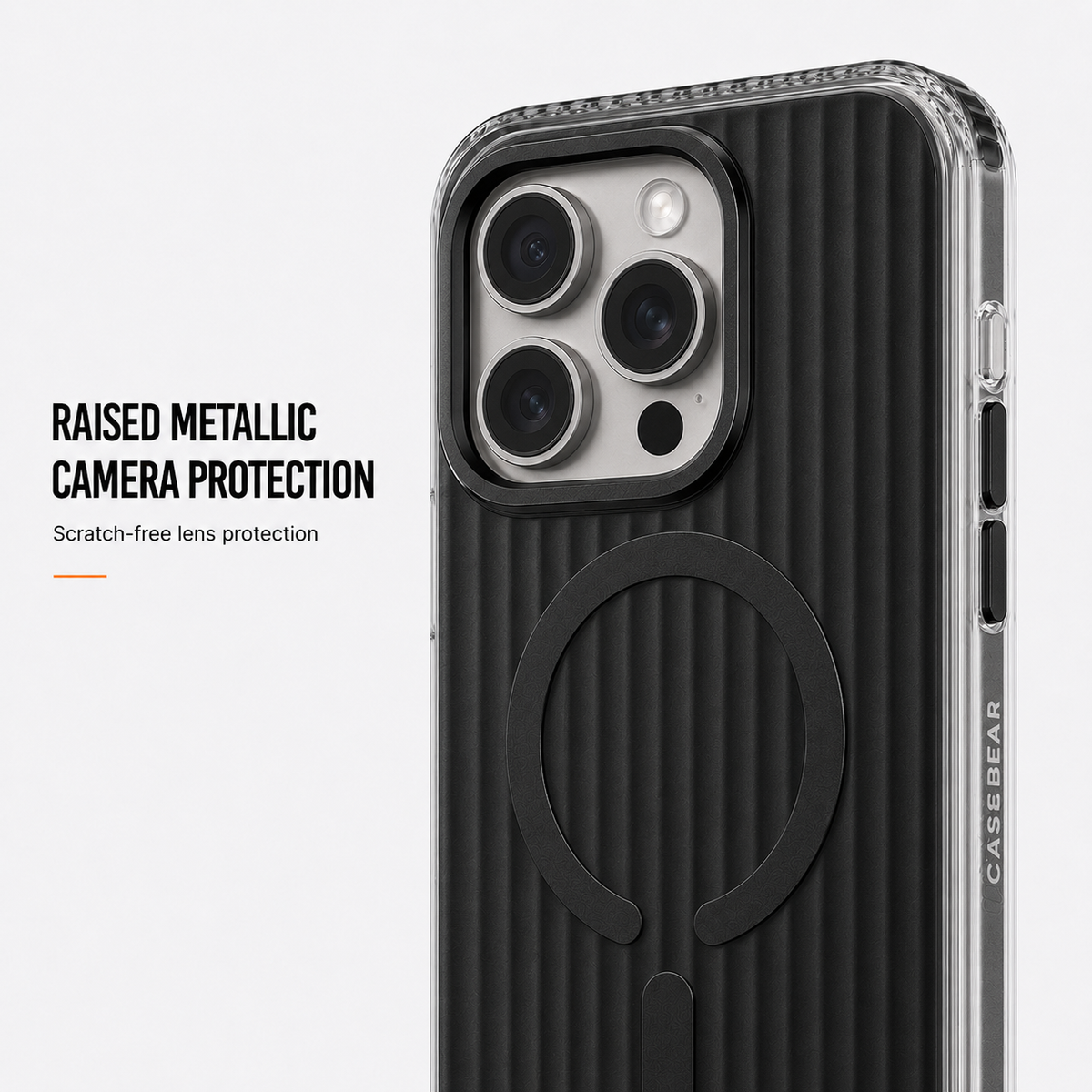 CaseBear Ribbed MagSafe Case for iPhone 16 Pro Max Black - metallic button detail