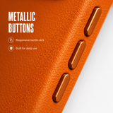 CaseBear Leather Case for iPhone 17 Pro Max Cosmic Orange - metallic button detail