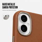 CaseBear Leather Case for iPhone 16 Classic Brown - metallic button detail