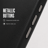 CaseBear Leather Case for iPhone 16 Pro Max Midnight Black - metallic button detail