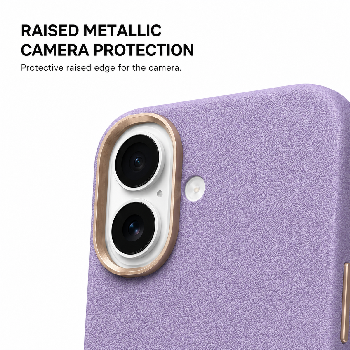 CaseBear Leather Case for iPhone 17 Royal Purple - metallic button detail