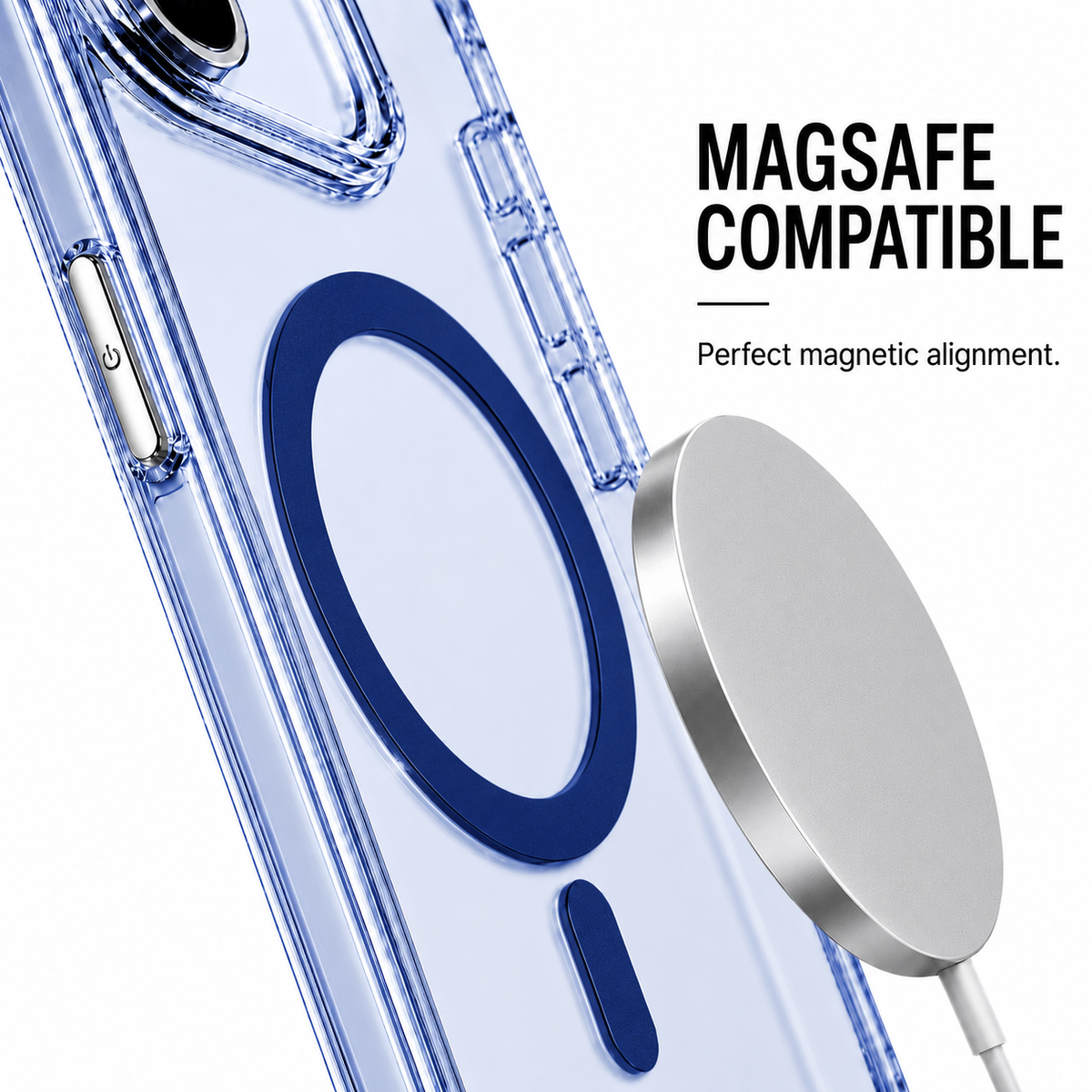 CaseBear Anti-Yellow Clear Case for iPhone 17 Pro Max Blue With Sensor Flash Guard - MagSafe alignment detail
