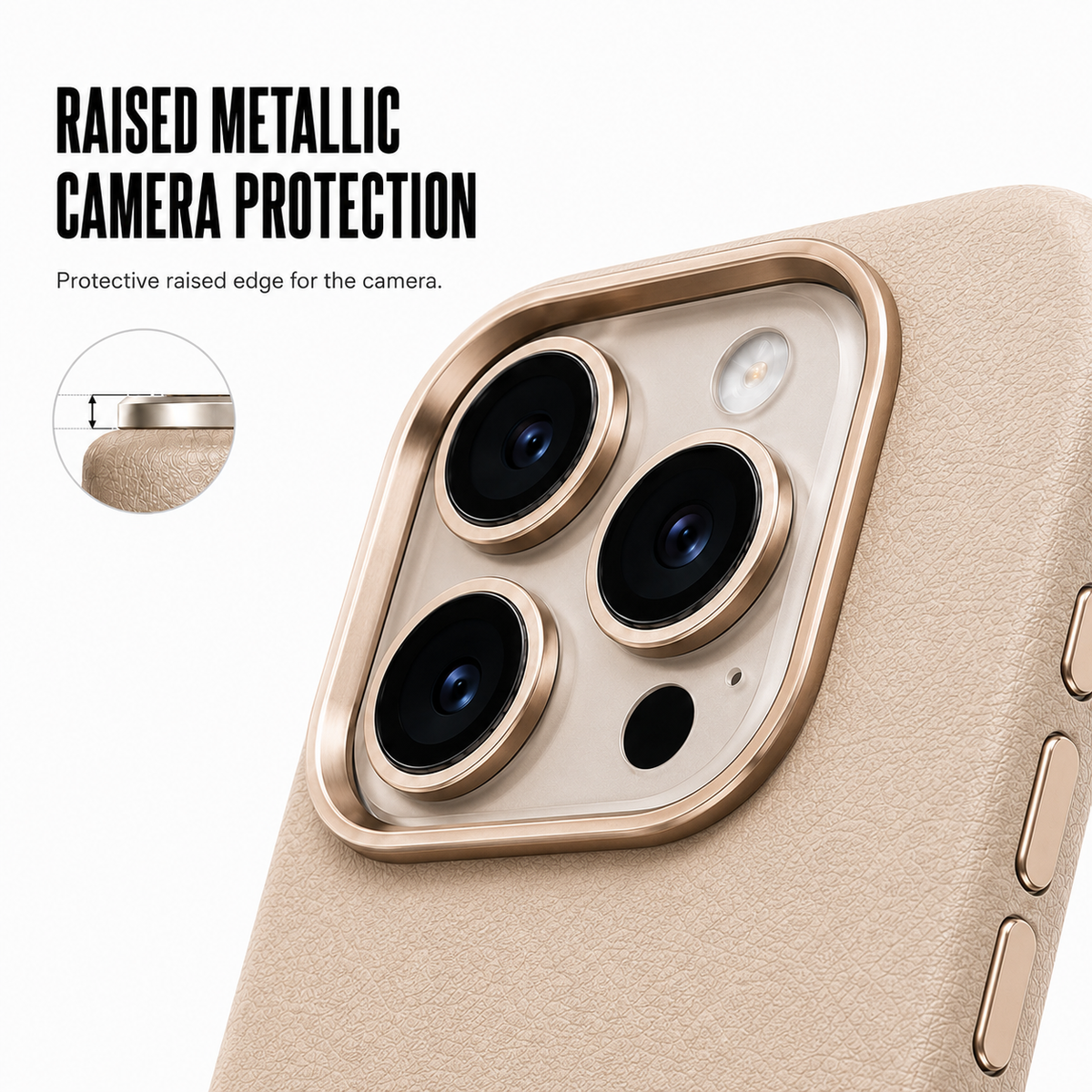 CaseBear Leather Case for iPhone 16 Pro Royal Gold - metallic button detail
