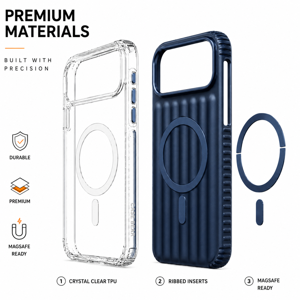 CaseBear Ribbed MagSafe Case for iPhone 17 Pro Max Deep Blue - raised camera protection detail