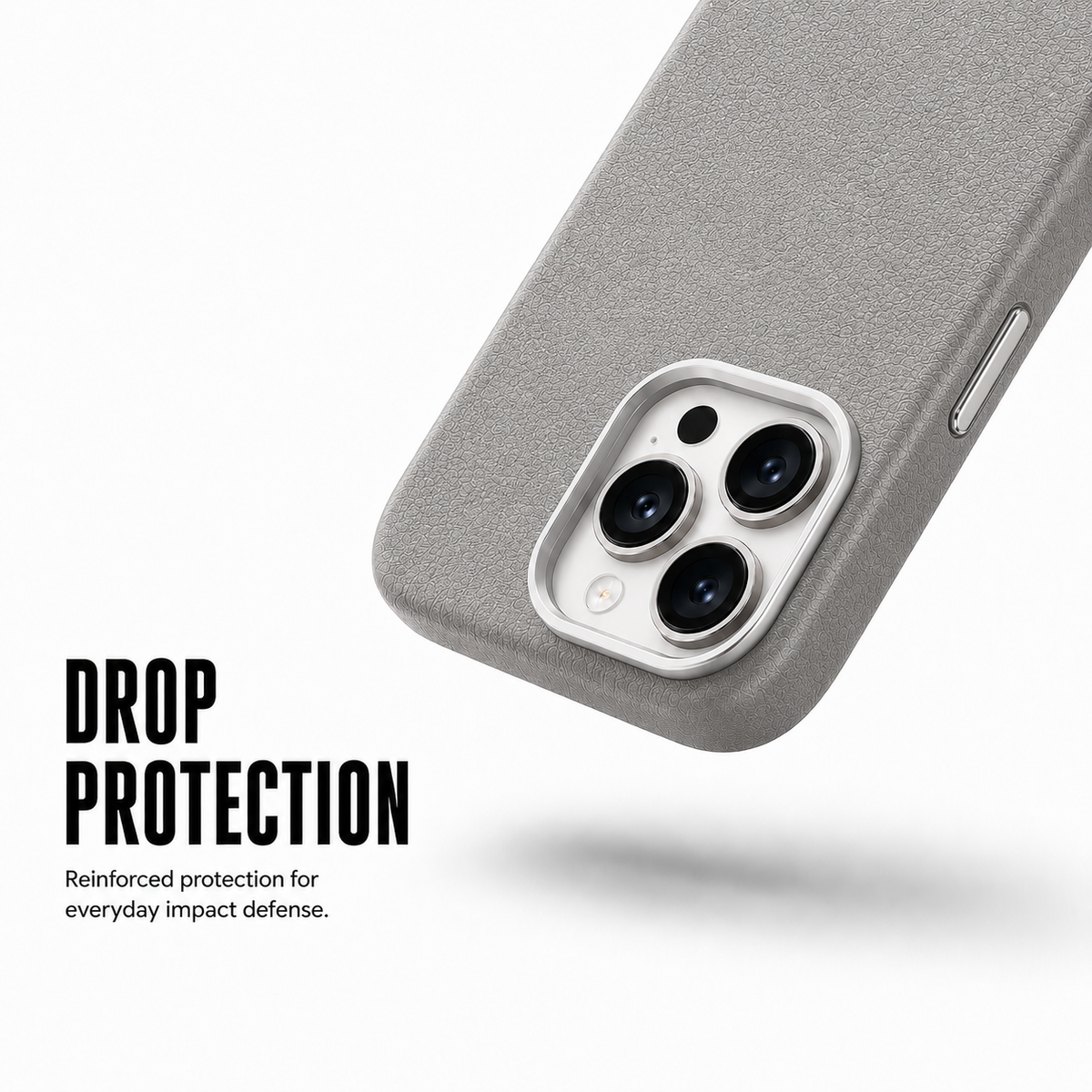 CaseBear Leather Case for iPhone 15 Pro Max Grey - raised camera protection detail