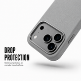 CaseBear Leather Case for iPhone 17 Pro Grey - raised camera protection detail