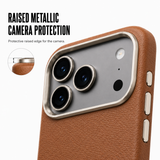 CaseBear Leather Case for iPhone 17 Pro Max Classic Brown - raised camera protection detail