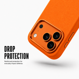 CaseBear Leather Case for iPhone 17 Pro Max Cosmic Orange - raised camera protection detail
