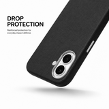 CaseBear Leather Case for iPhone 16 Midnight Black - raised camera protection detail
