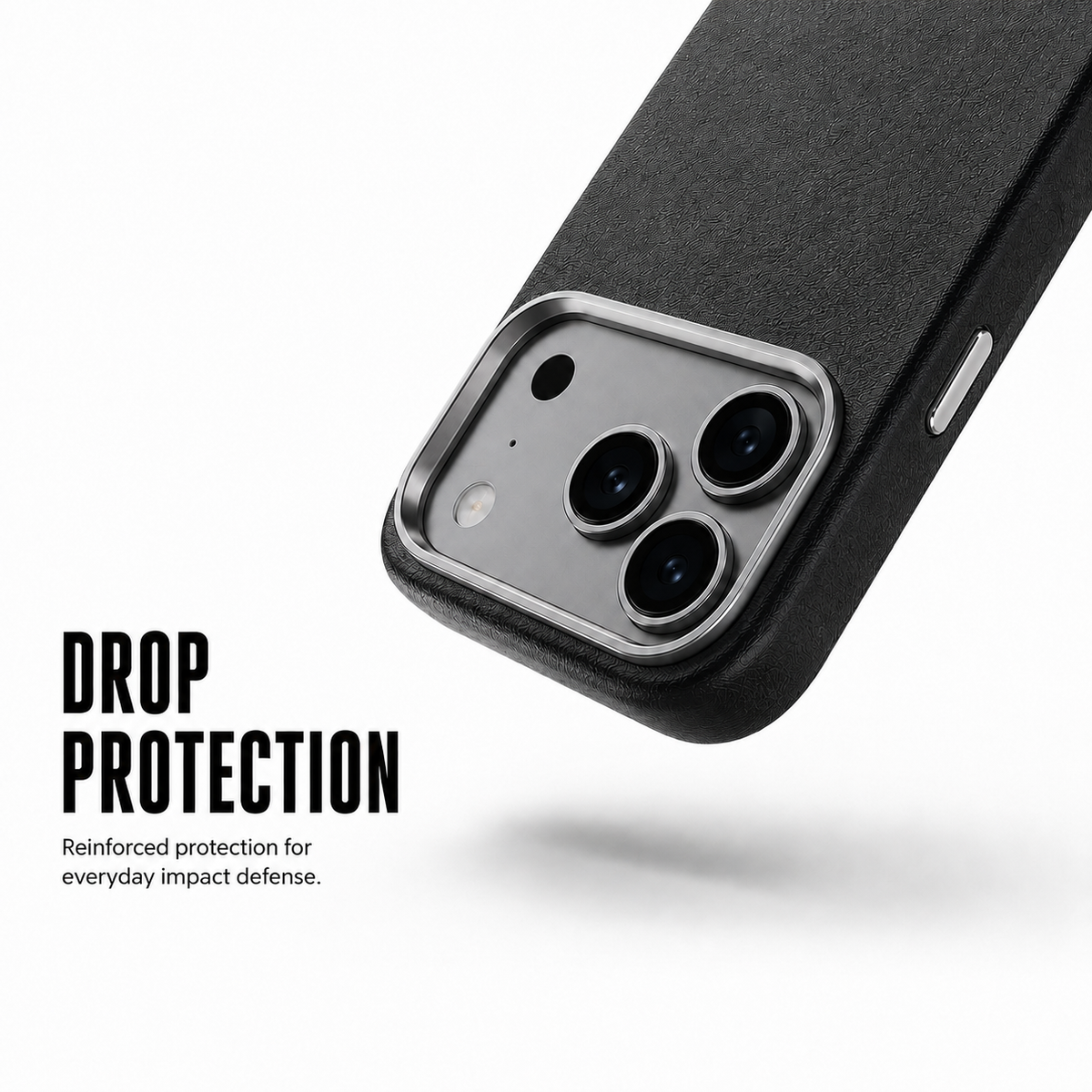 CaseBear Leather Case for iPhone 17 Pro Max Midnight Black - raised camera protection detail