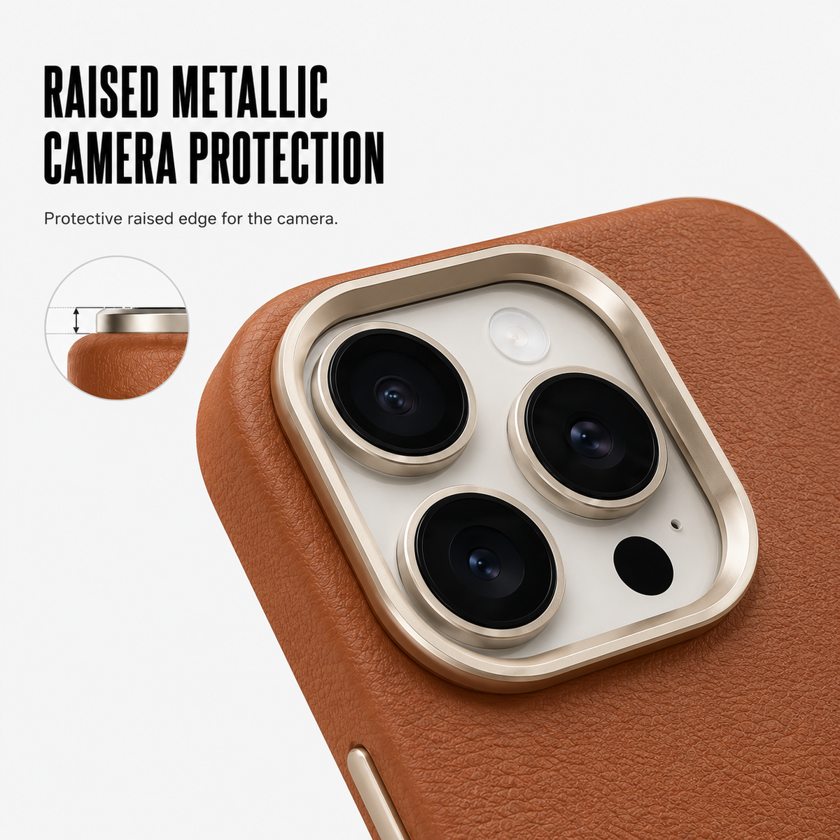 CaseBear Leather Case for iPhone 16 Pro Max Classic Brown - raised camera protection detail