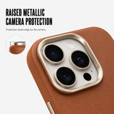 CaseBear Leather Case for iPhone 16 Pro Max Classic Brown - raised camera protection detail