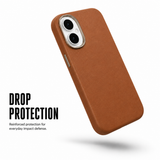 CaseBear Leather Case for iPhone 16 Classic Brown - raised camera protection detail