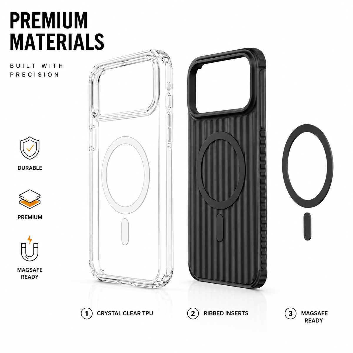CaseBear Ribbed MagSafe Case for iPhone 17 Pro Max Black - raised camera protection detail