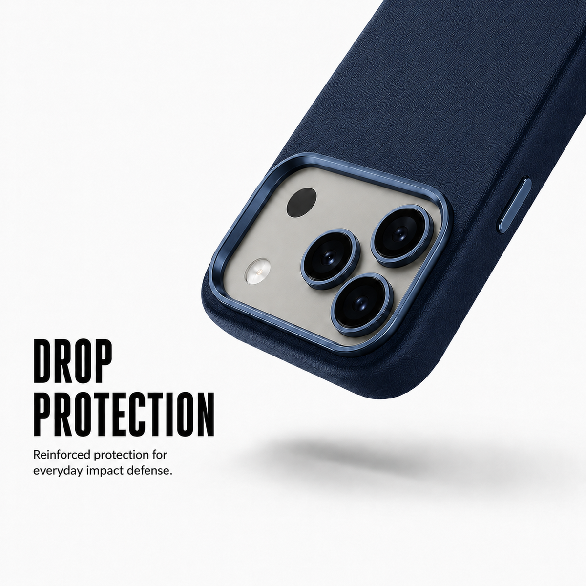 CaseBear Leather Case for iPhone 17 Pro Max Deep Blue - raised camera protection detail