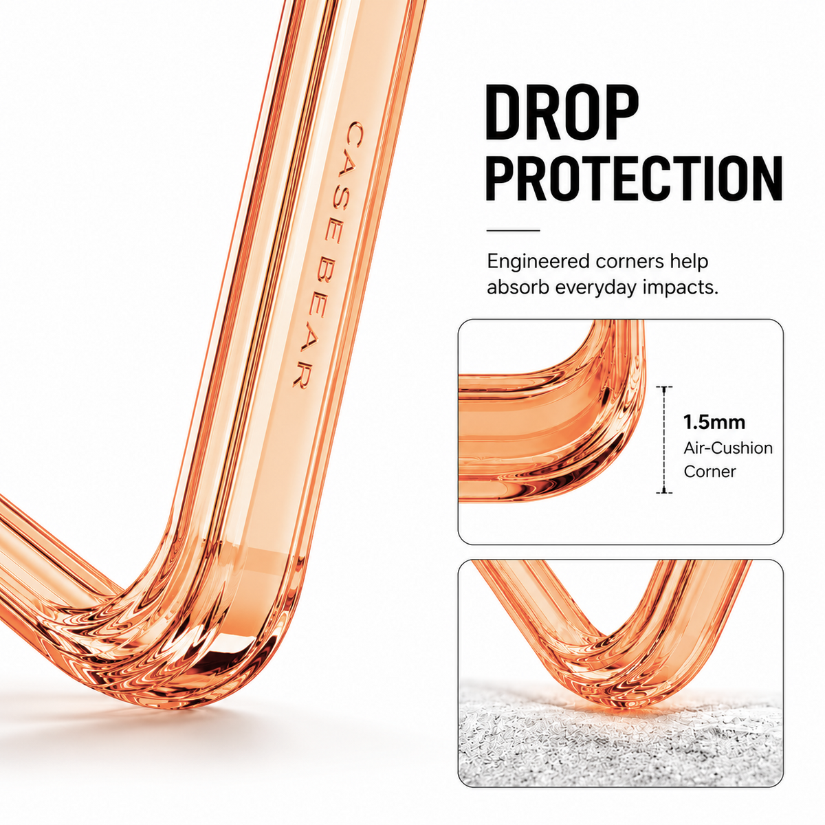 CaseBear Anti-Yellow Clear Case for iPhone 17 Pro Orange - reinforced corner and drop protection detail