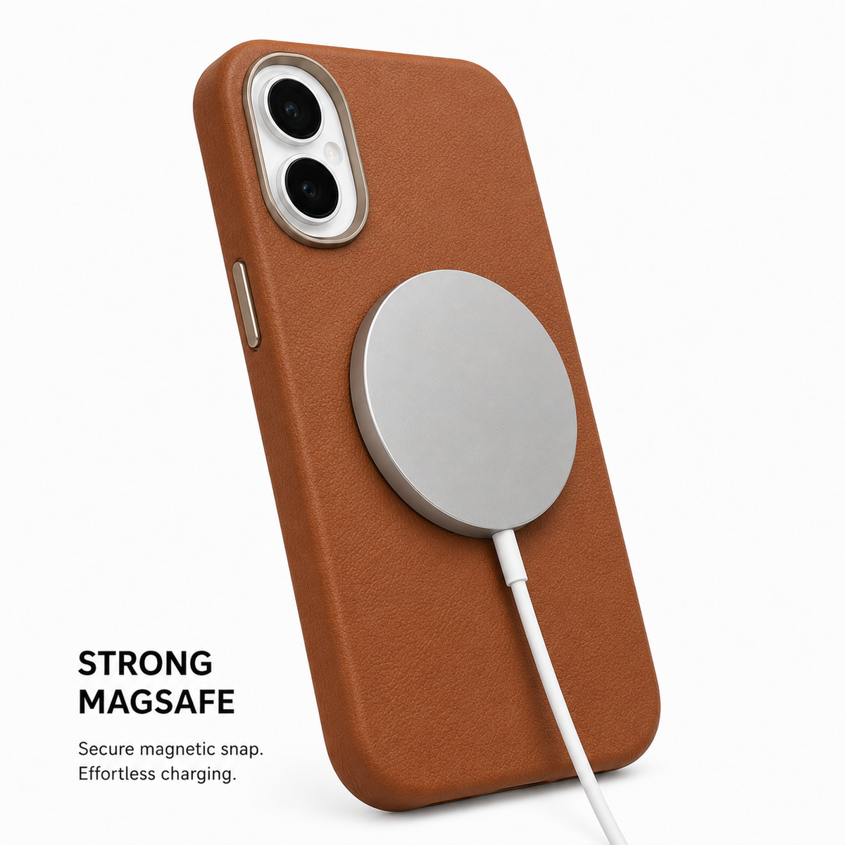 CaseBear Leather Case for iPhone 16 Classic Brown - reinforced corner protection detail