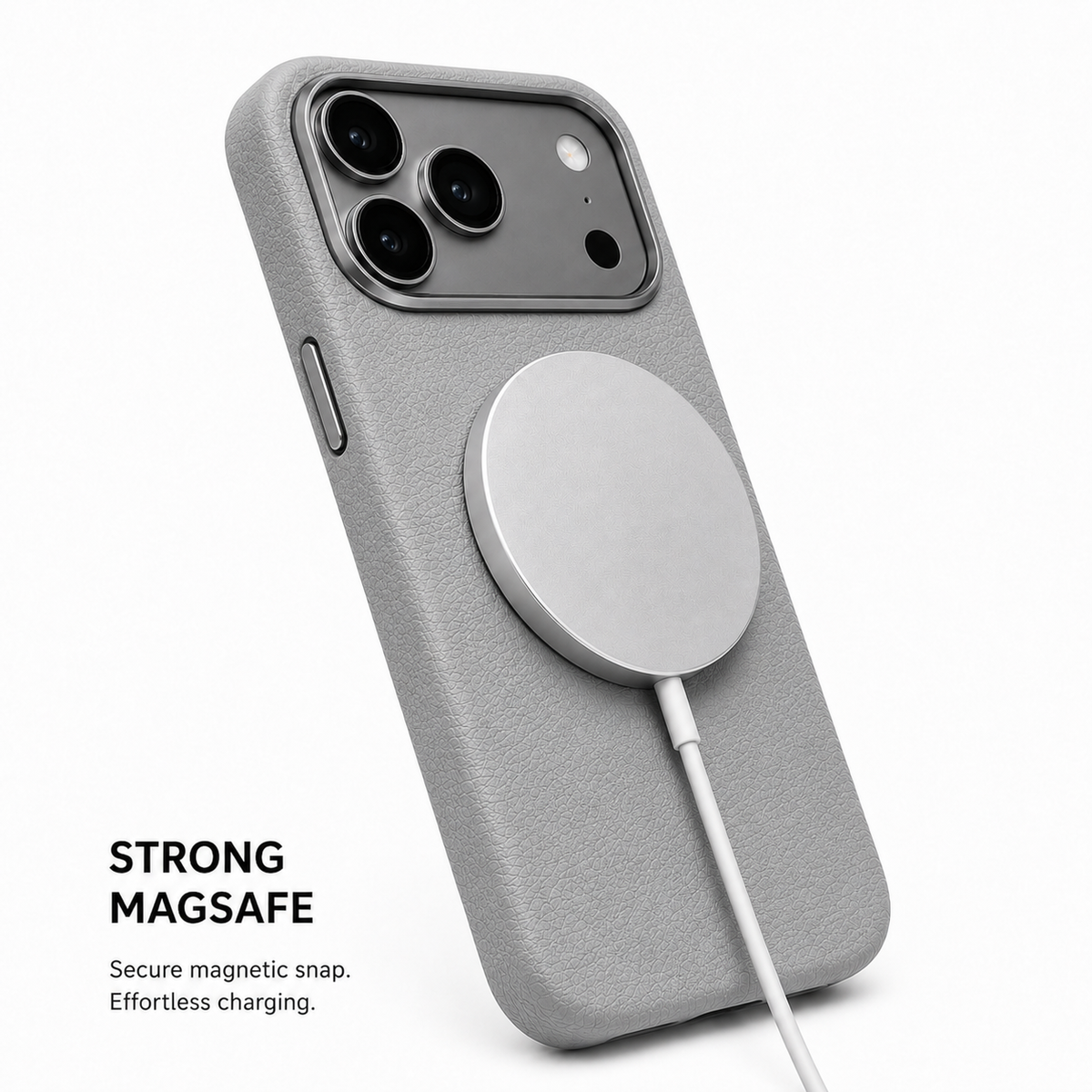 CaseBear Leather Case for iPhone 17 Pro Max Grey - reinforced corner protection detail