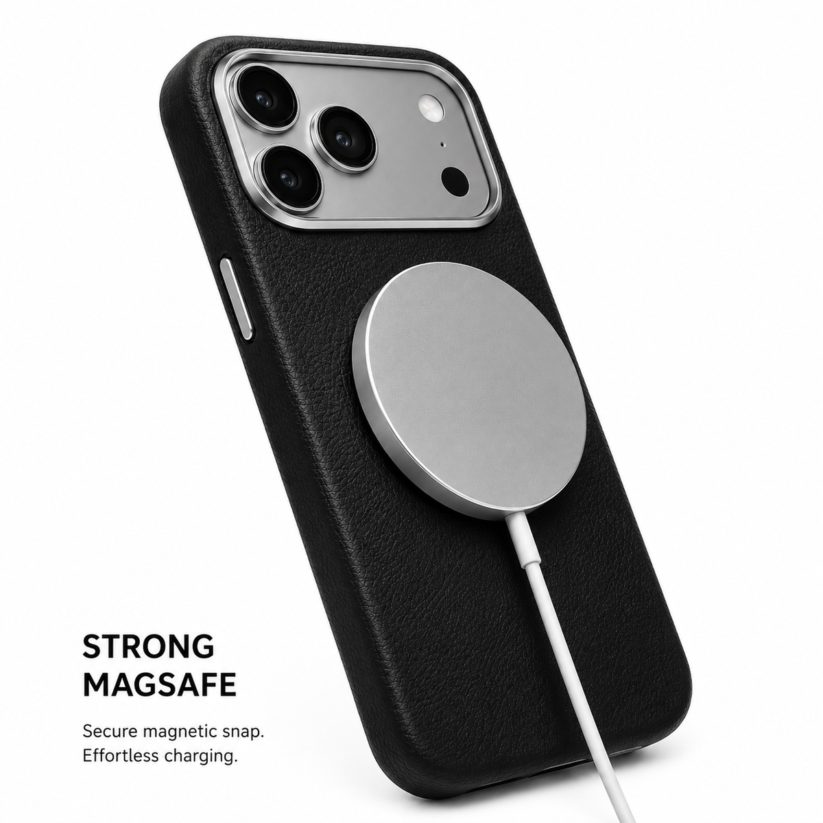 CaseBear Leather Case for iPhone 17 Pro Max Midnight Black - reinforced corner protection detail