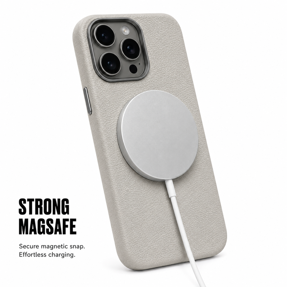 CaseBear Leather Case for iPhone 16 Pro Grey - reinforced corner protection detail