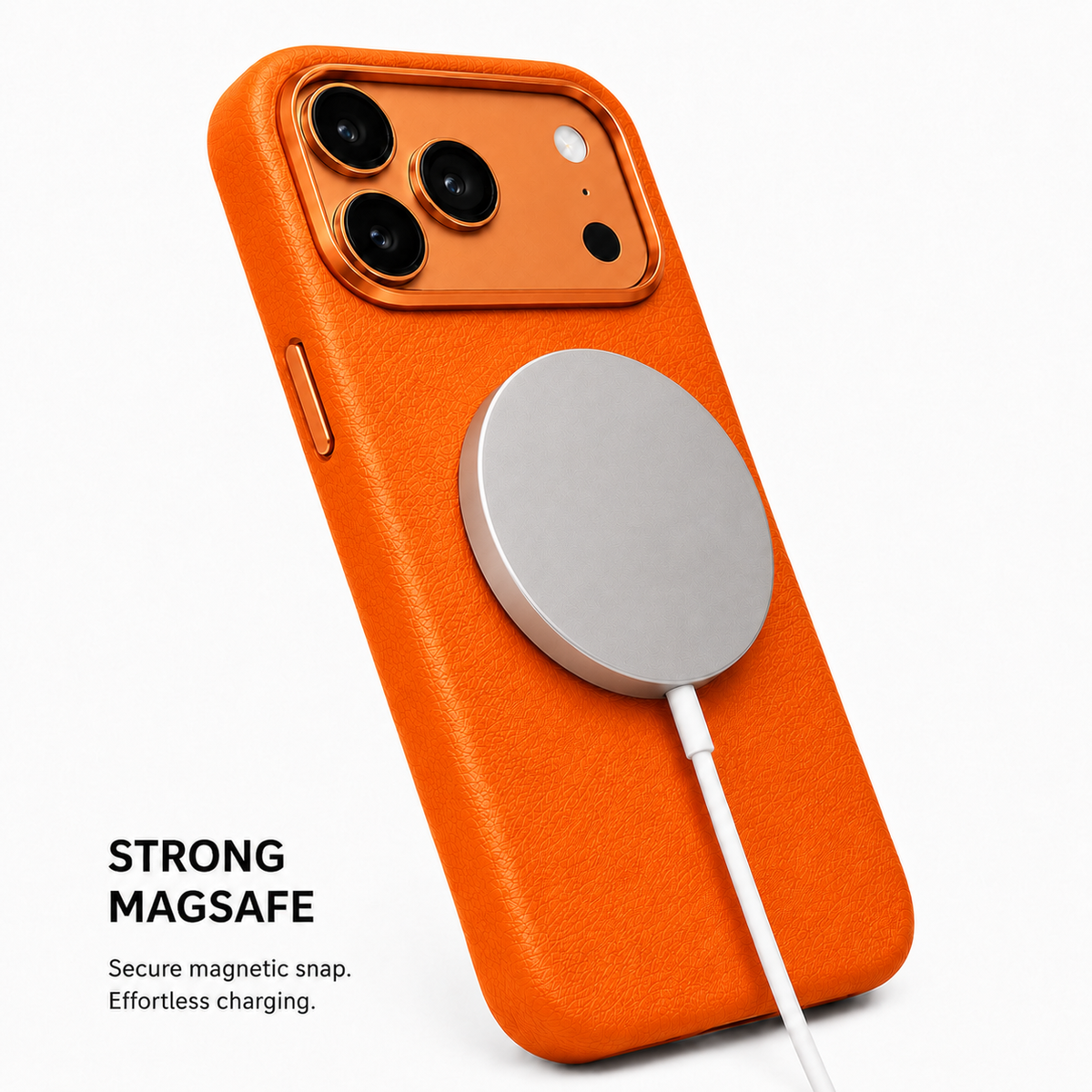 CaseBear Leather Case for iPhone 17 Pro Max Cosmic Orange - reinforced corner protection detail