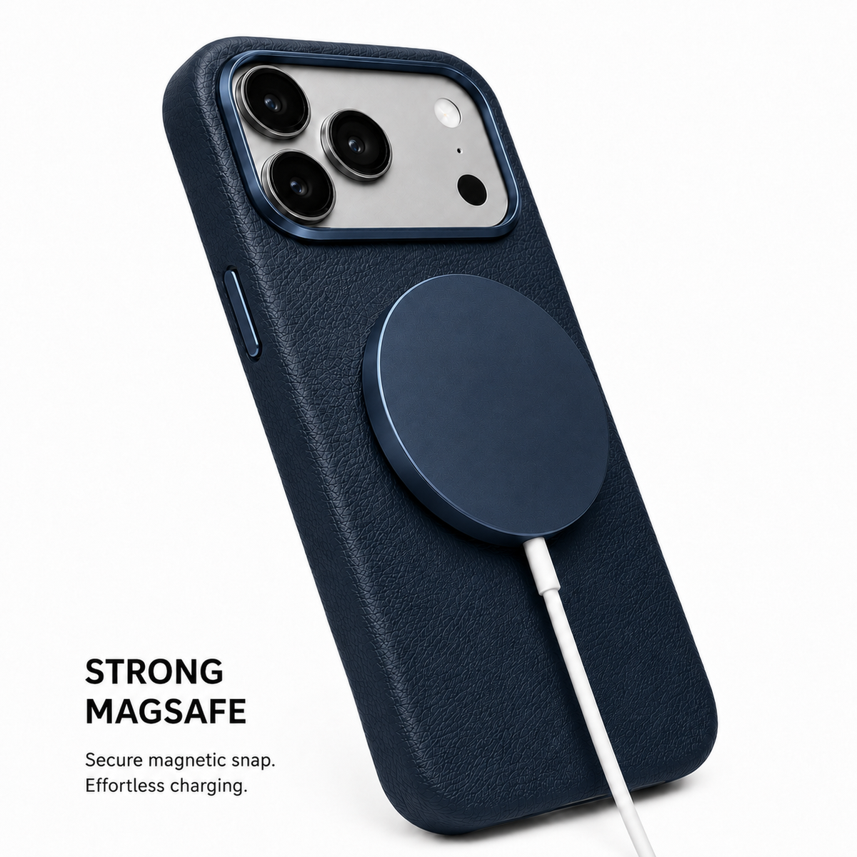 CaseBear Leather Case for iPhone 17 Pro Deep Blue - reinforced corner protection detail