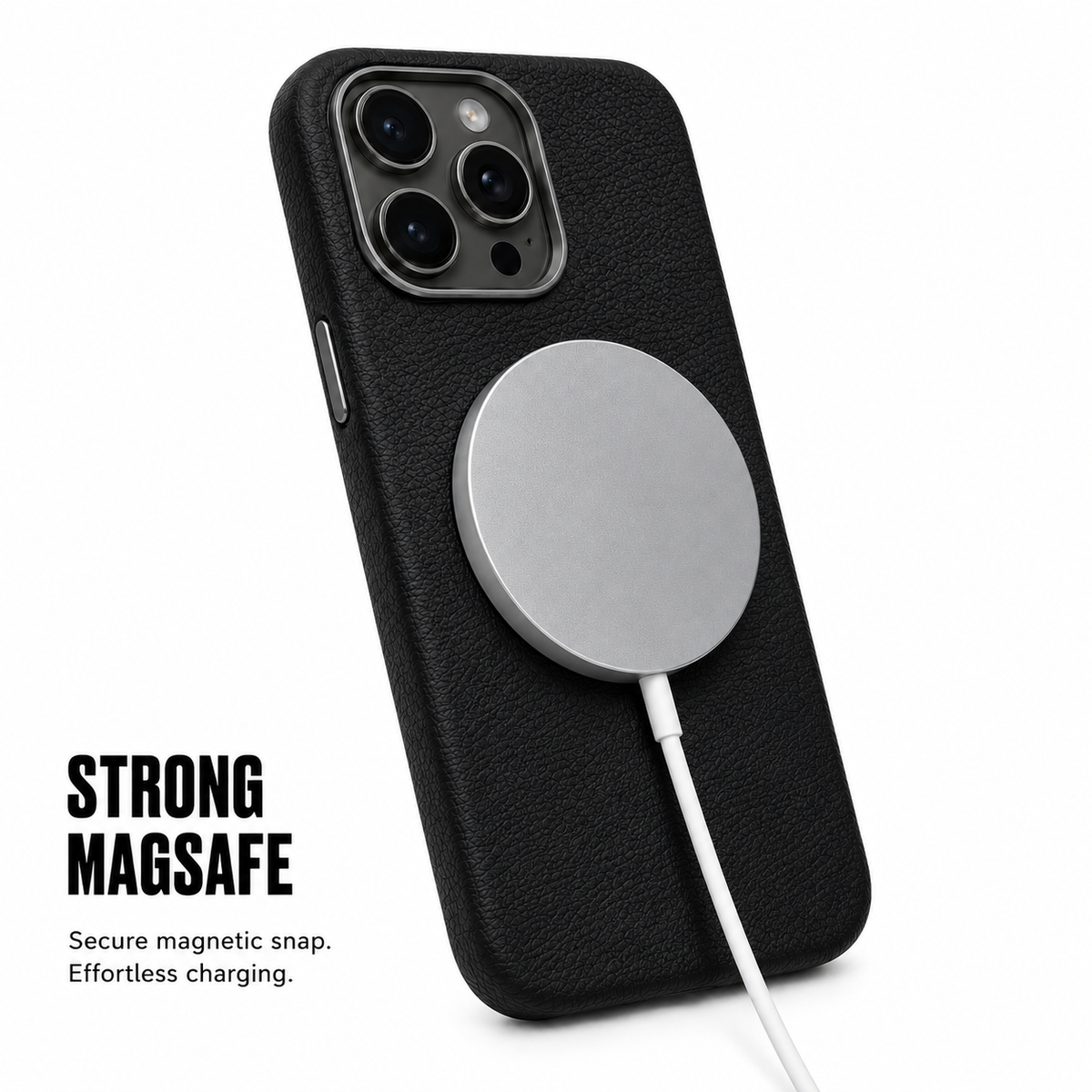CaseBear Leather Case for iPhone 14 Pro Max Midnight Black - reinforced corner protection detail