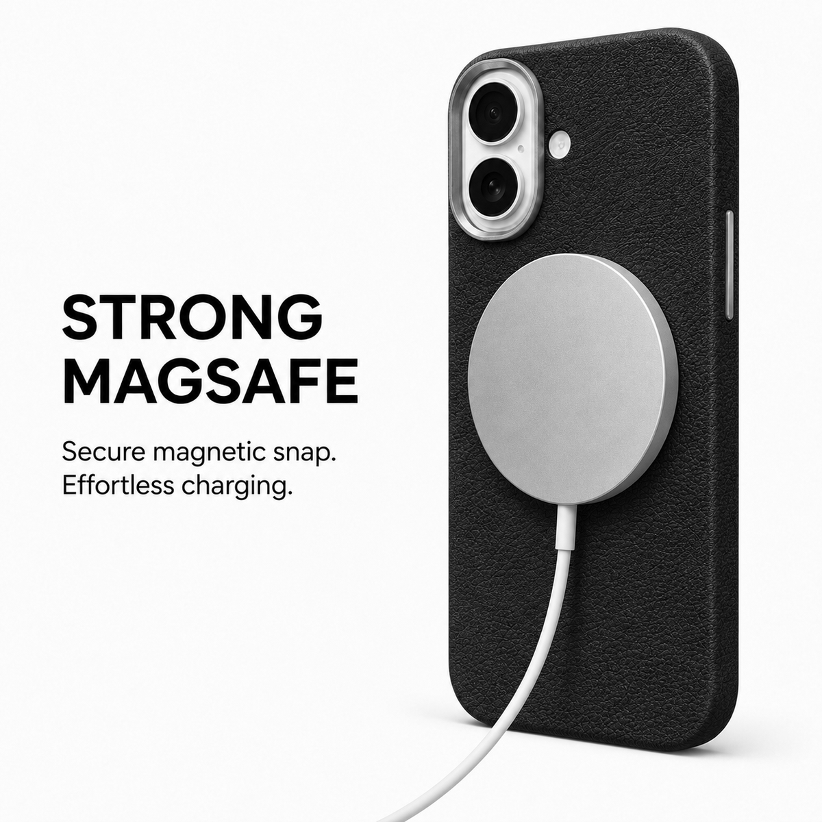 CaseBear Leather Case for iPhone 16 Midnight Black - reinforced corner protection detail