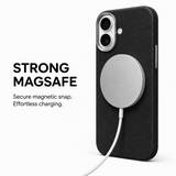CaseBear Leather Case for iPhone 16 Midnight Black - reinforced corner protection detail