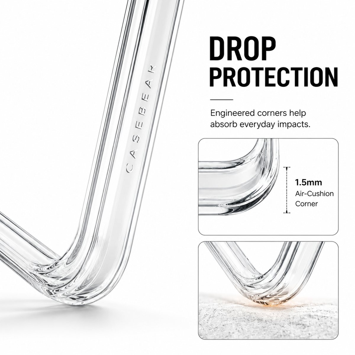 CaseBear Anti-Yellow Clear Case for iPhone 14 Pro Max - reinforced corner and drop protection detail