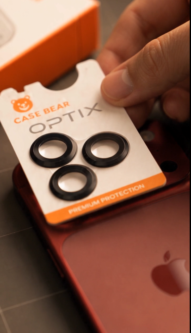CaseBear Optix camera lens protector set held in hand